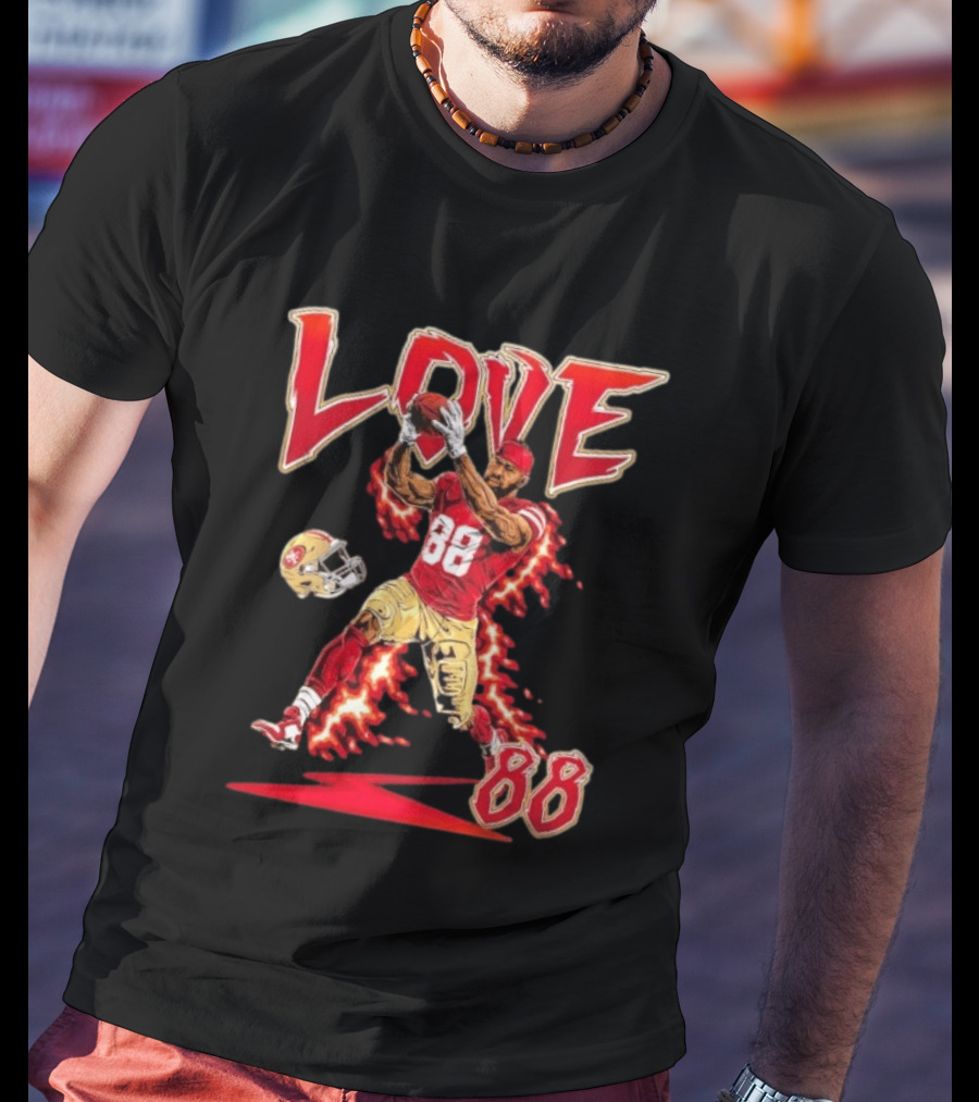 Daejon Love San Francisco 49ers No 88 Football Star Catching Action T-Shirt