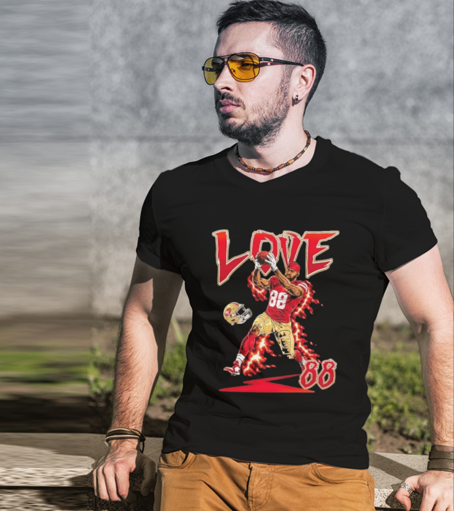 Daejon Love San Francisco 49ers No 88 Football Star Catching Action T-Shirt