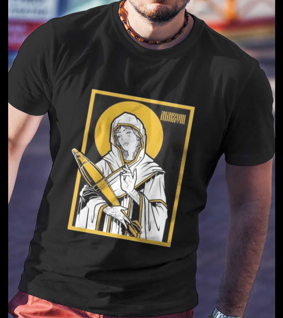Mortar Mary MMXVIII Religious Iconography Halo And Missile T-Shirt
