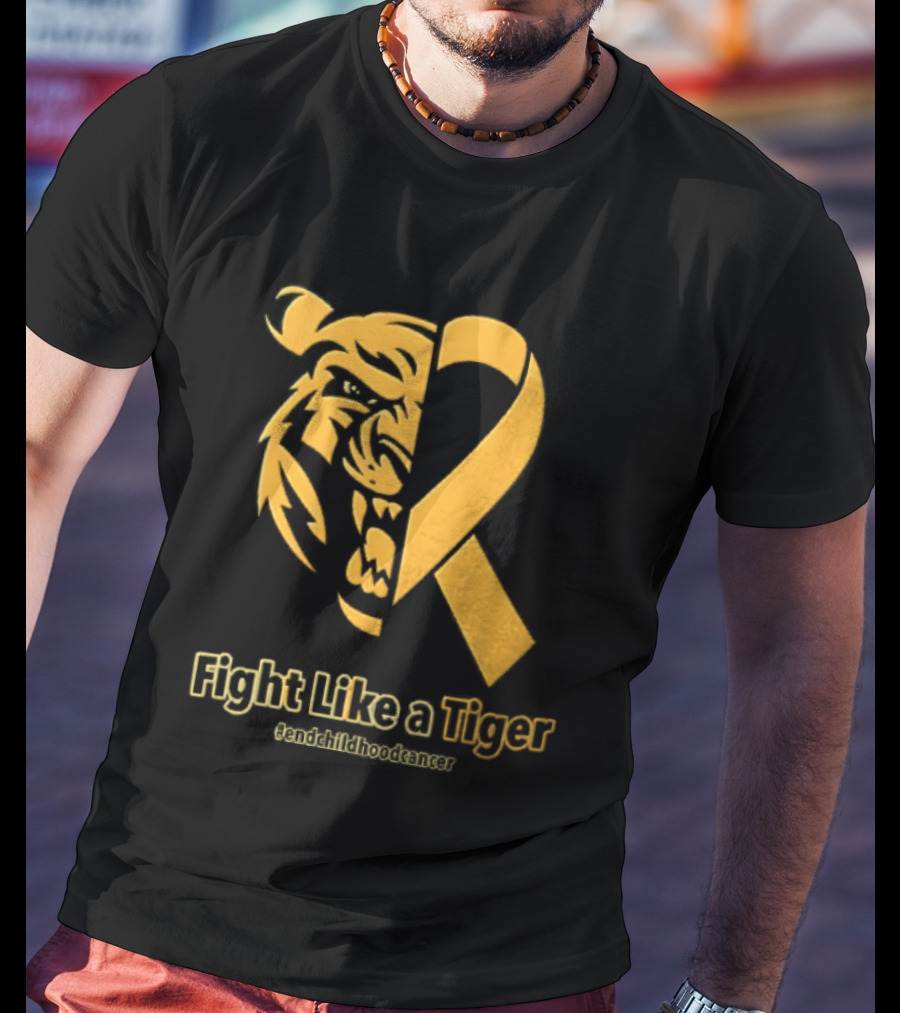 Fight Like A Tiger Childhood Cancer Awareness Gold Ribbon T-Shirt