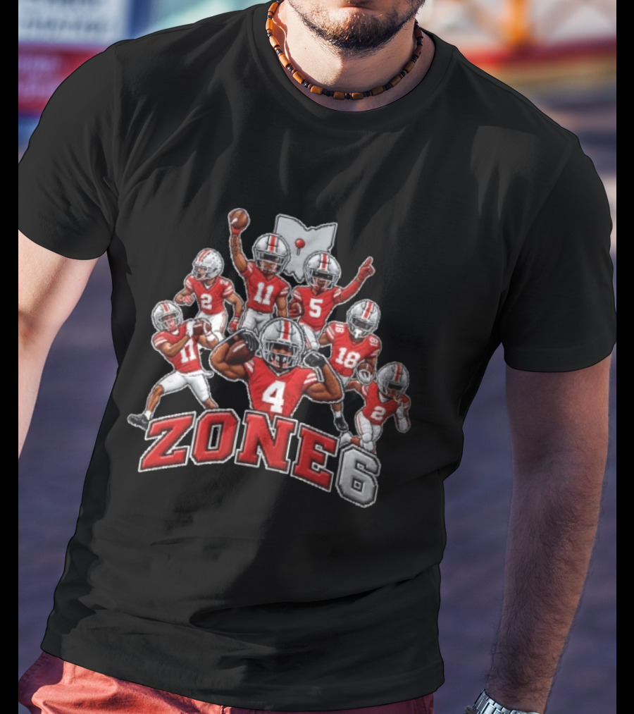 Zone 6 Ohio State Buckeyes Football Players With State Map And Numbers T-Shirt