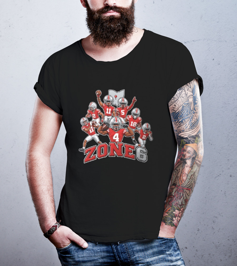 Zone 6 Ohio State Buckeyes Football Players With State Map And Numbers T-Shirt