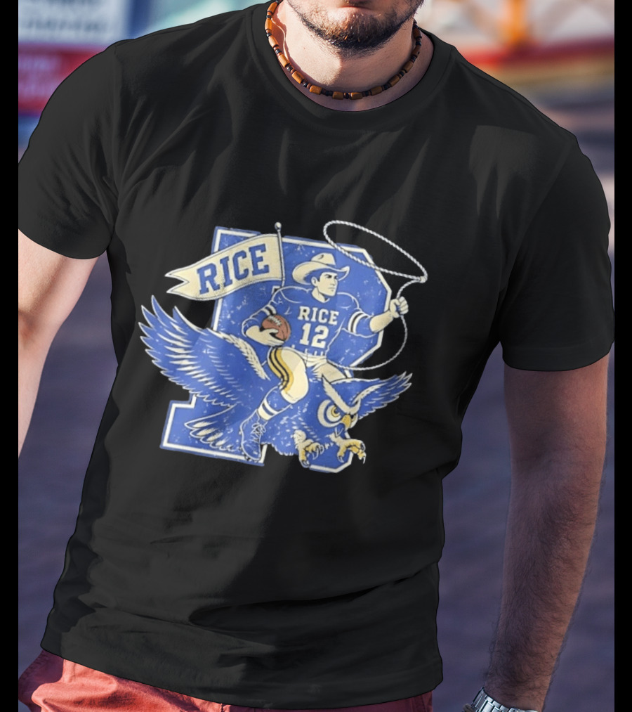 Rice Owls Football Player 12 Cowboy Riding Owl Team Spirit T-Shirt