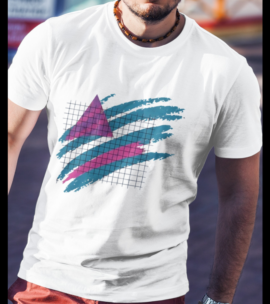 90s Neon Geometric Triangle Grid Retro Aesthetic T-Shirt
