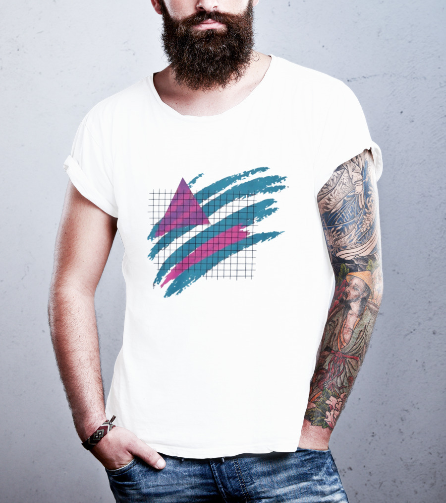 90s Neon Geometric Triangle Grid Retro Aesthetic T-Shirt