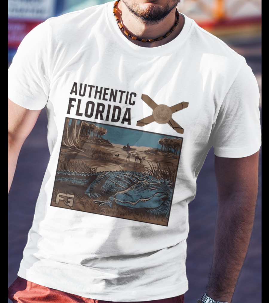 Authentic Florida Alligator With Canoe And Nature Scene T-Shirt