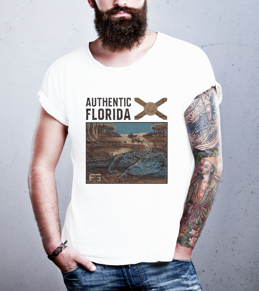 Authentic Florida Alligator With Canoe And Nature Scene T-Shirt
