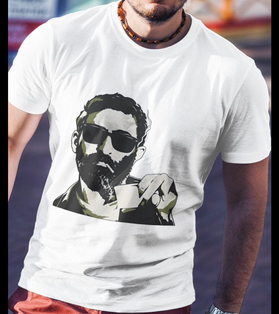 Bearded Man With Sunglasses Smoking Cigarette Holding Blank Card T-Shirt