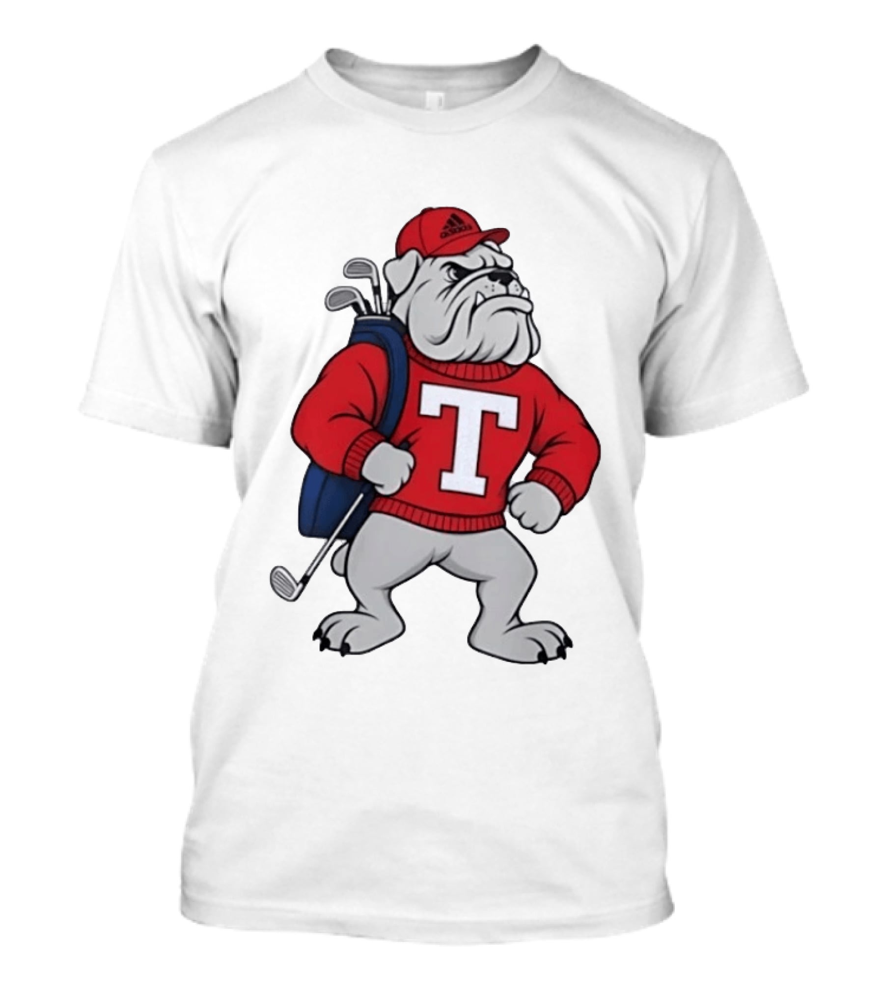 Bulldog Golf Mascot With Letter Sweater And Golf Bag T-Shirt