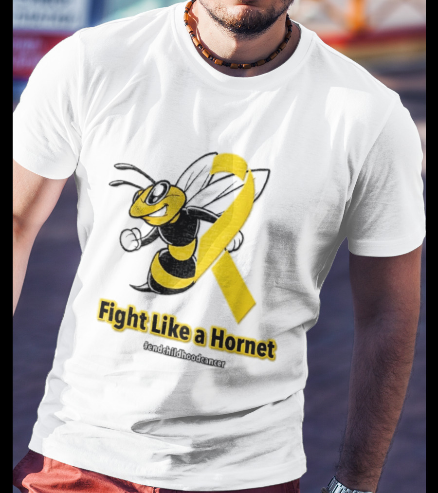 Fight Like A Hornet End Childhood Cancer Awareness Gold Ribbon T-Shirt