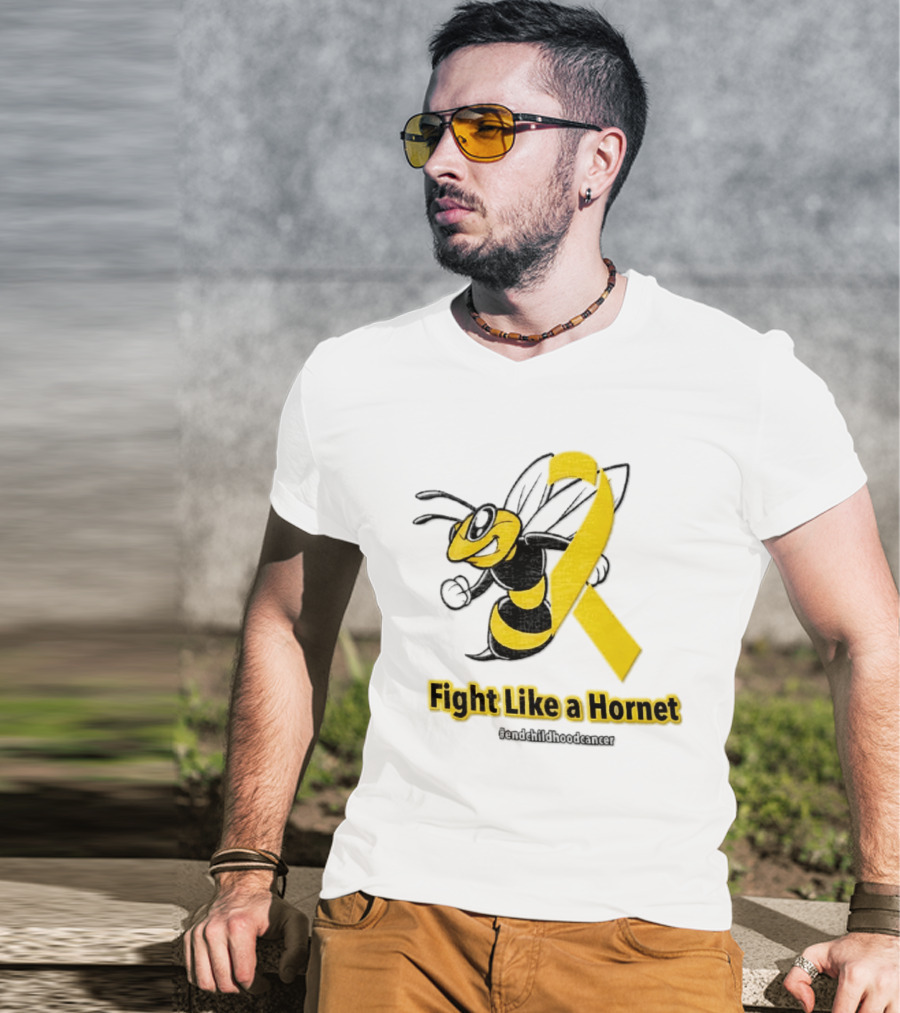Fight Like A Hornet End Childhood Cancer Awareness Gold Ribbon T-Shirt