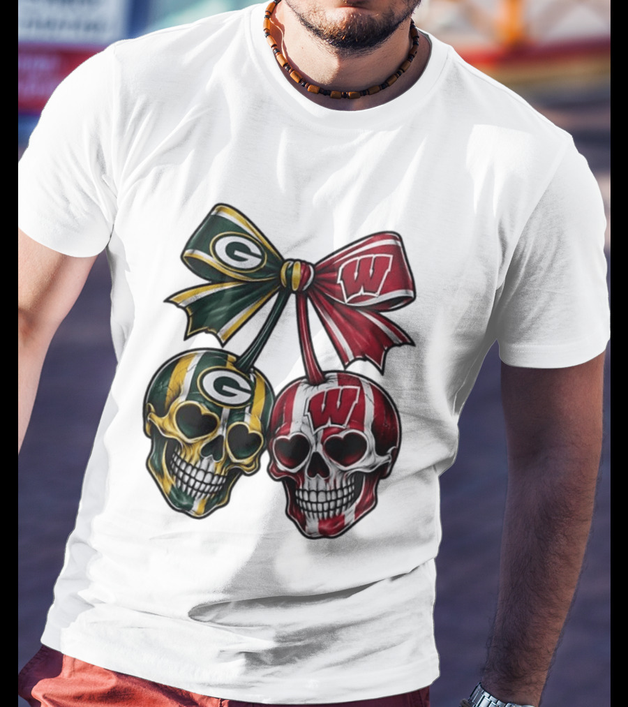 Green Bay Packers Wisconsin Badgers Skulls Bow T-Shirt