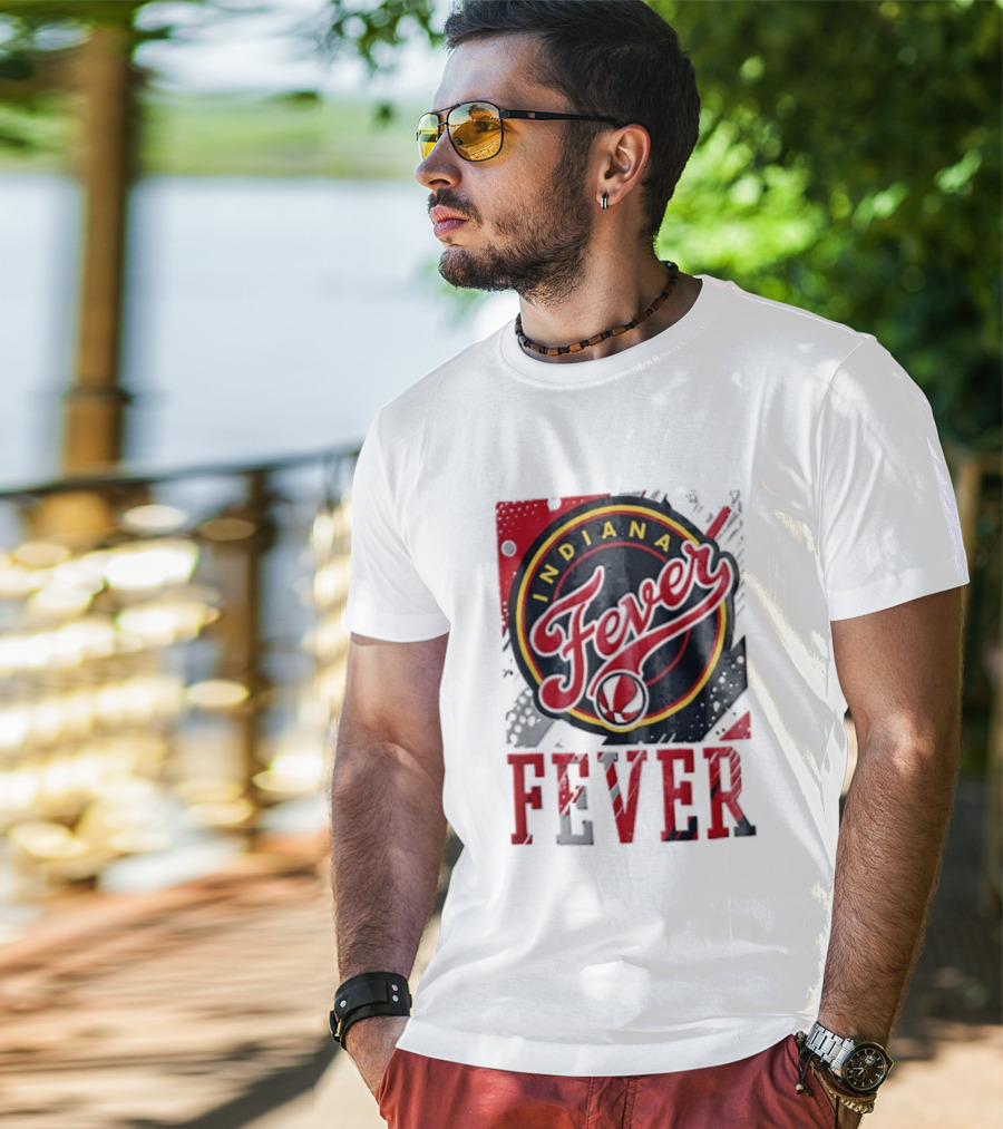 Indiana Fever WNBA Distressed Paint Splatter Basketball Logo Fever T-Shirt
