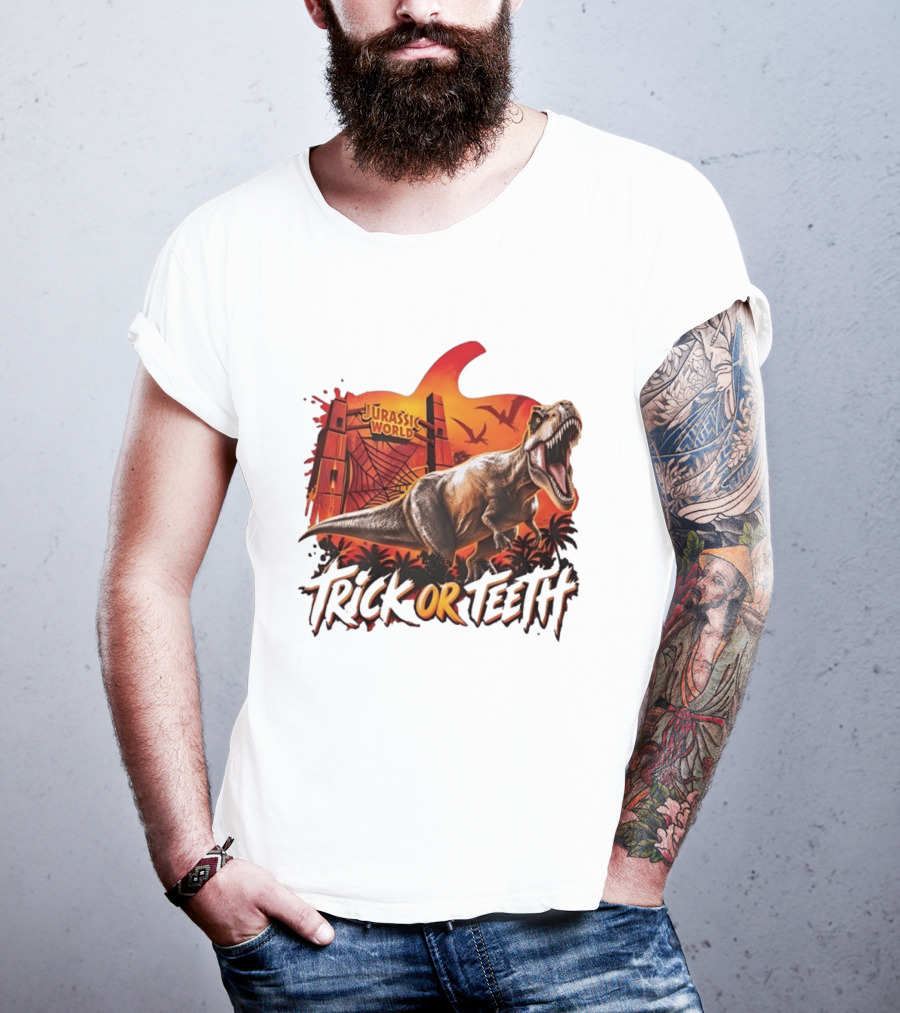 Jurassic World Trick Or Teeth Dinosaur Halloween Pumpkin Gate Rex T-Shirt