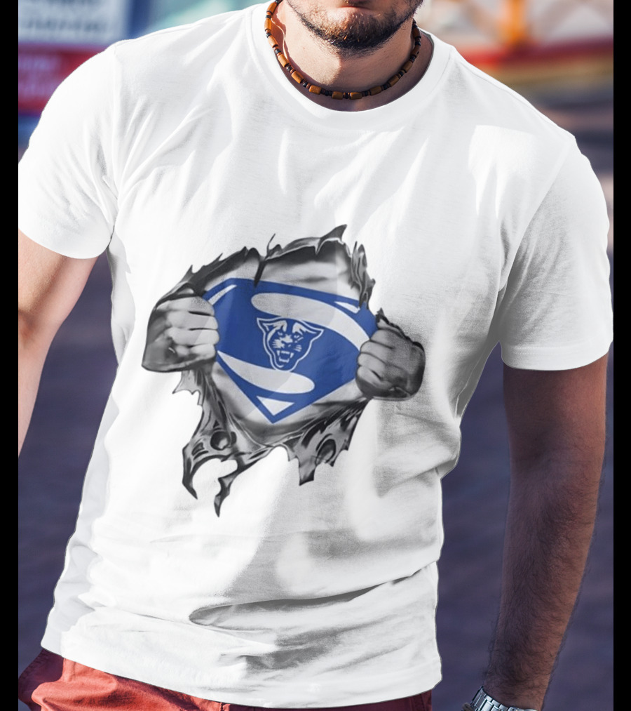 Carolina Panthers Superman Shield Rip Effect T-Shirt