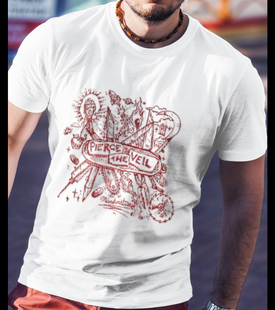 Pierce The Veil Misadventures Band Album Cover Art Red Scribble T-Shirt