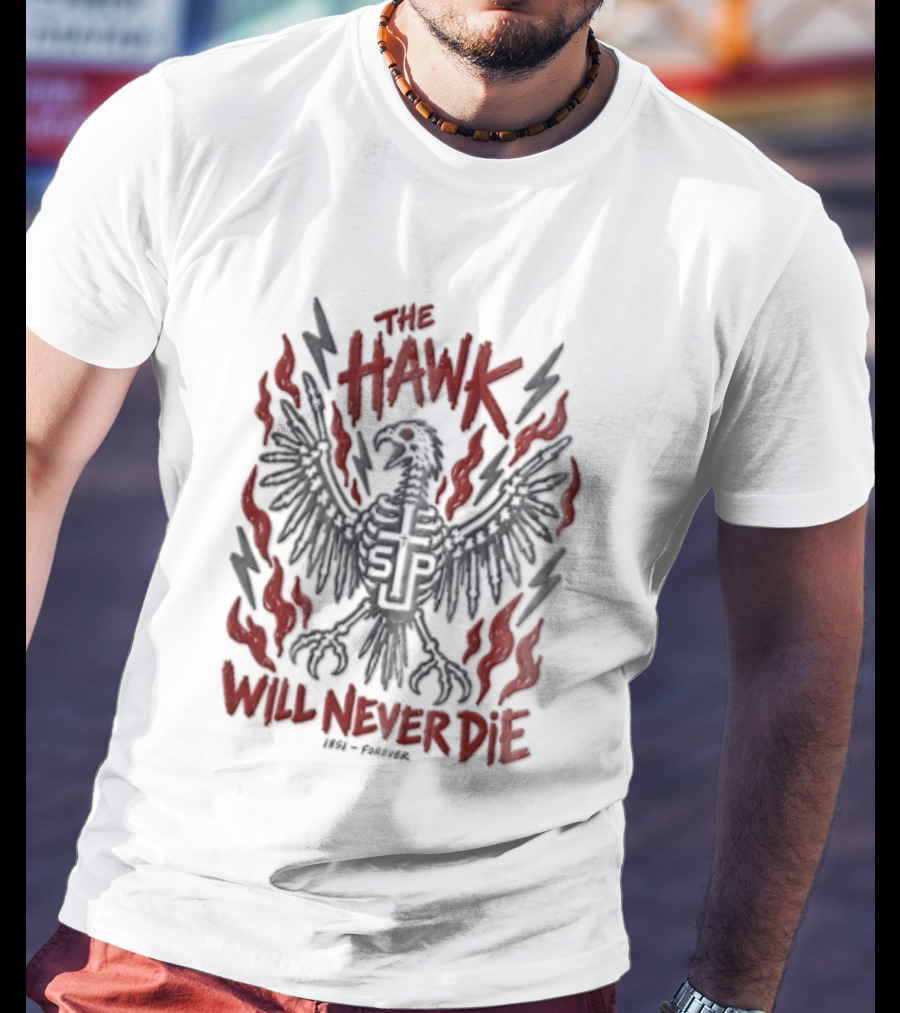 The Hawk Will Never Die 1851 Skeletal Bird Wings Cross Flames Lightning T-Shirt