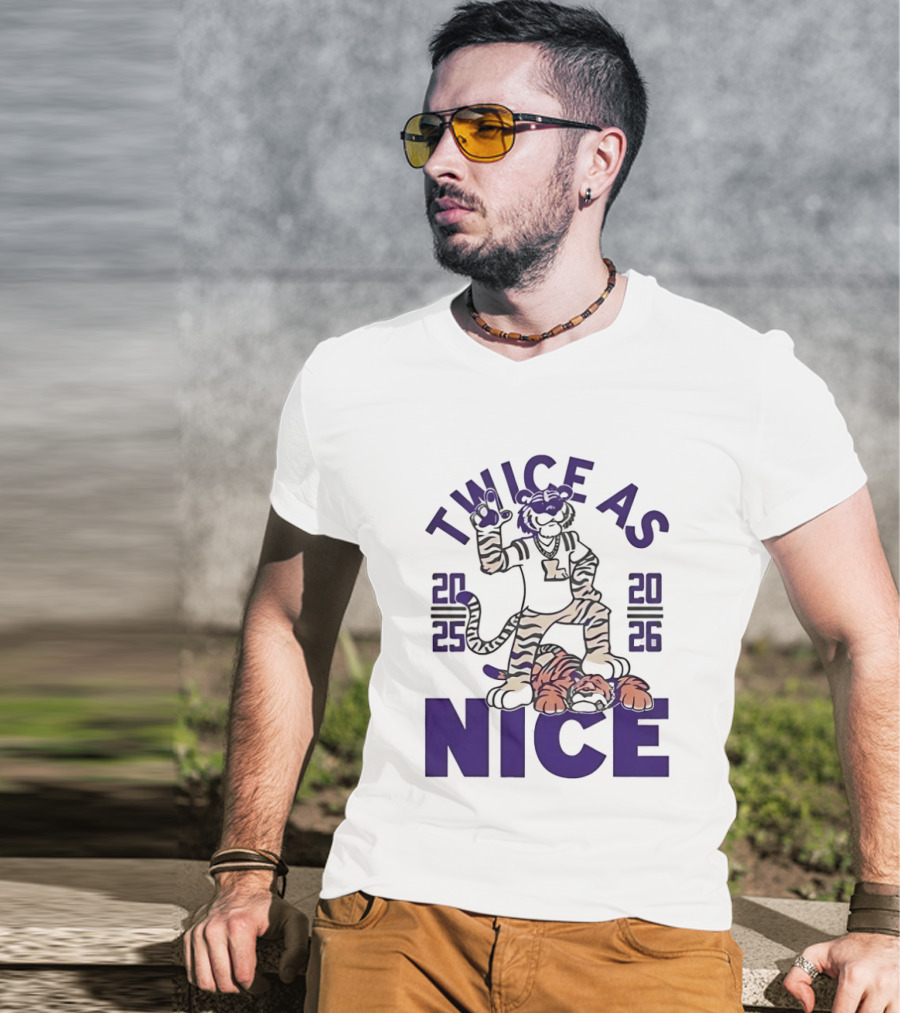 LSU Tigers Twice As Nice 2025 2026 Tiger Mascot Football T-Shirt