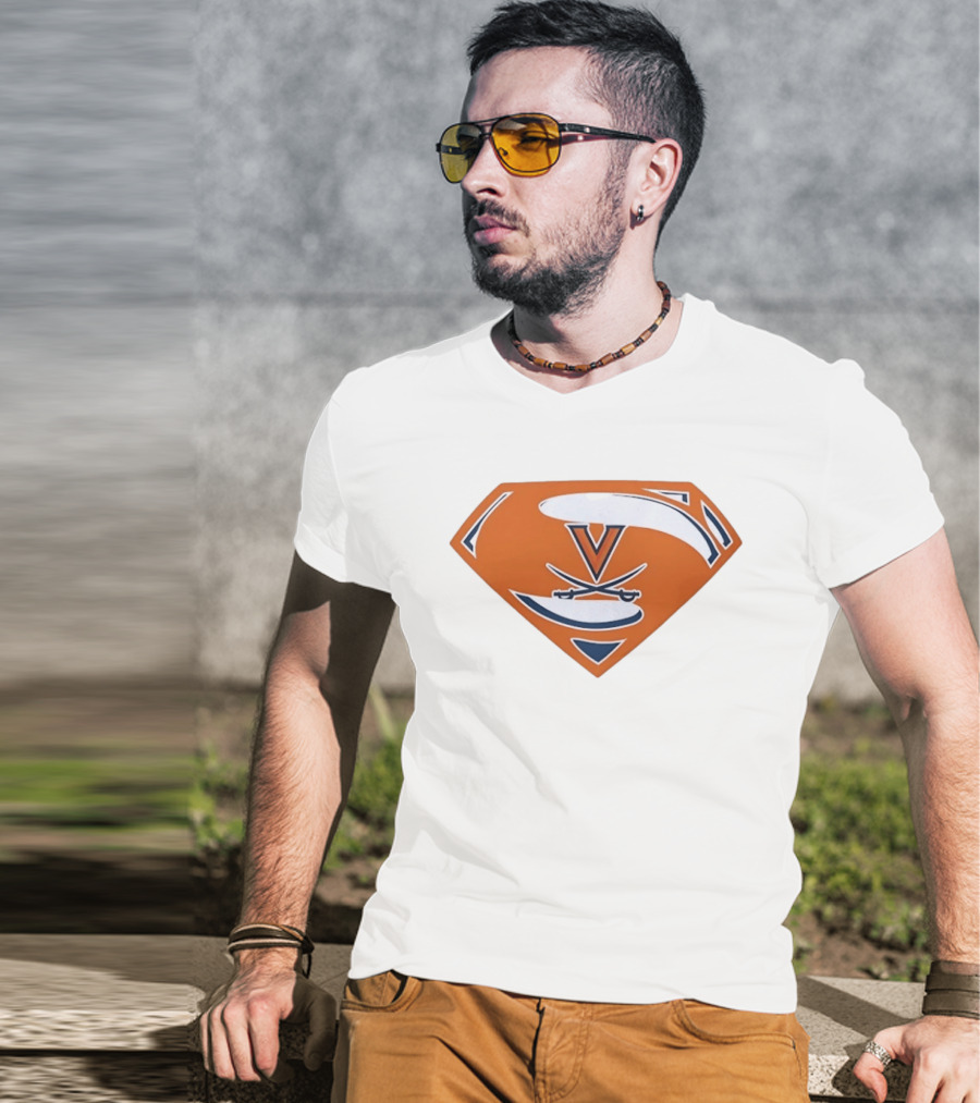 University Of Virginia Cavaliers Superman V Logo Crossed Sabers Orange T-Shirt