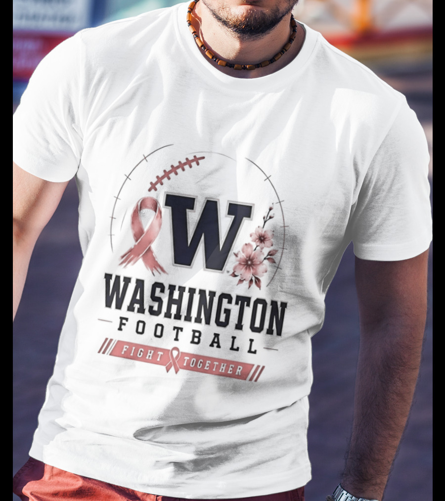 Washington Football Fight Together Breast Cancer Awareness Ribbon And Flowers T-Shirt