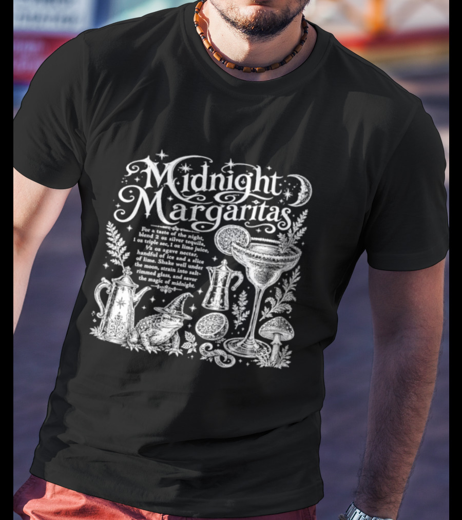 Midnight Margaritas Recipe With Witchy Cocktail Elements And Moon Stars T-Shirt
