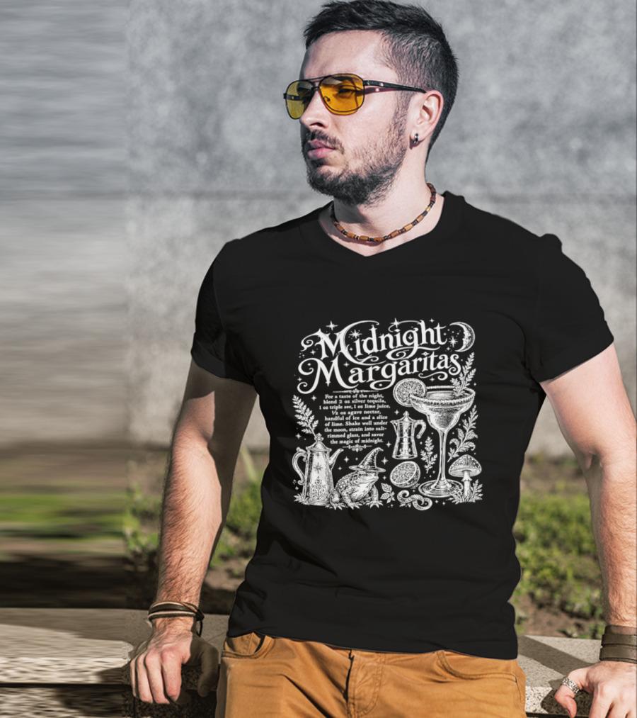 Midnight Margaritas Recipe With Witchy Cocktail Elements And Moon Stars T-Shirt