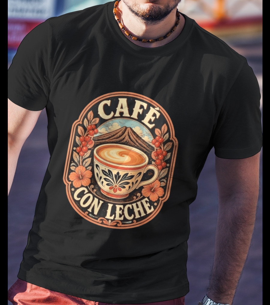 Café Con Leche Coffee Latte Floral Mountain Art Deco T-Shirt