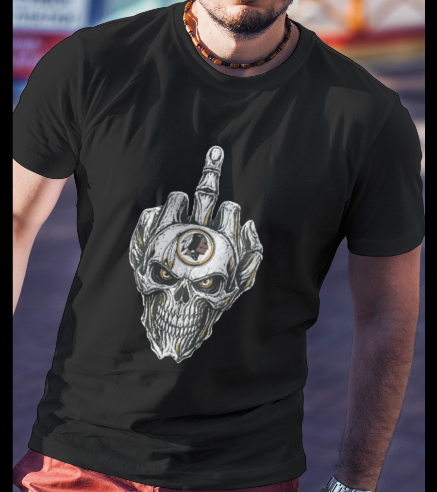 Washington Redskins Skull With Middle Finger Skeleton Hand T-Shirt