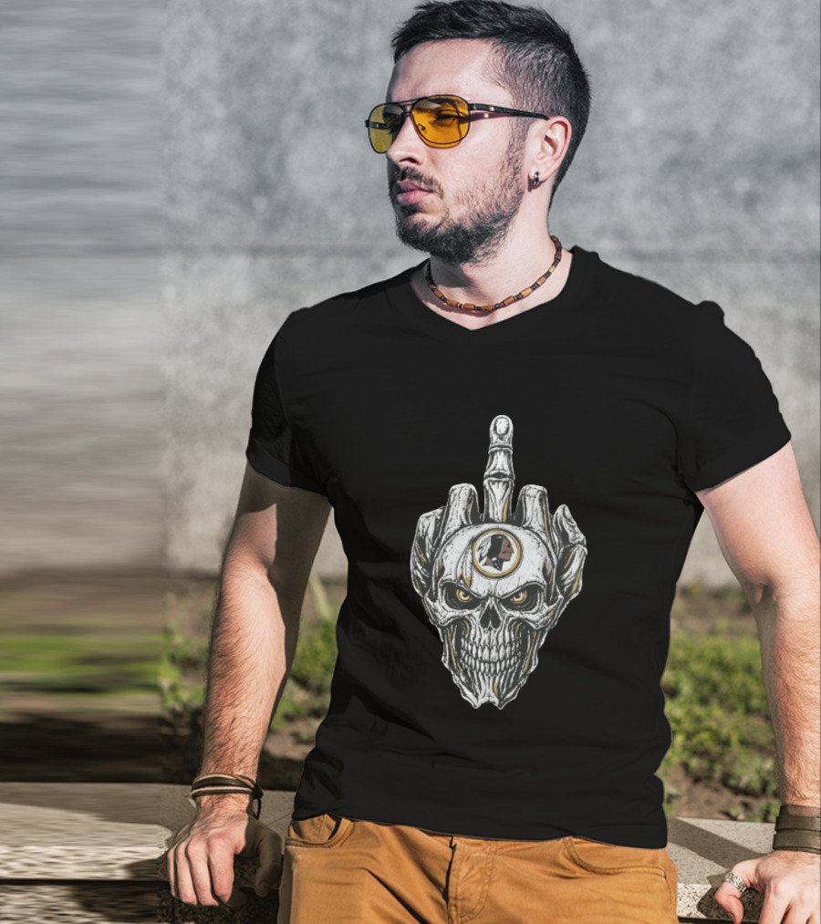 Washington Redskins Skull With Middle Finger Skeleton Hand T-Shirt