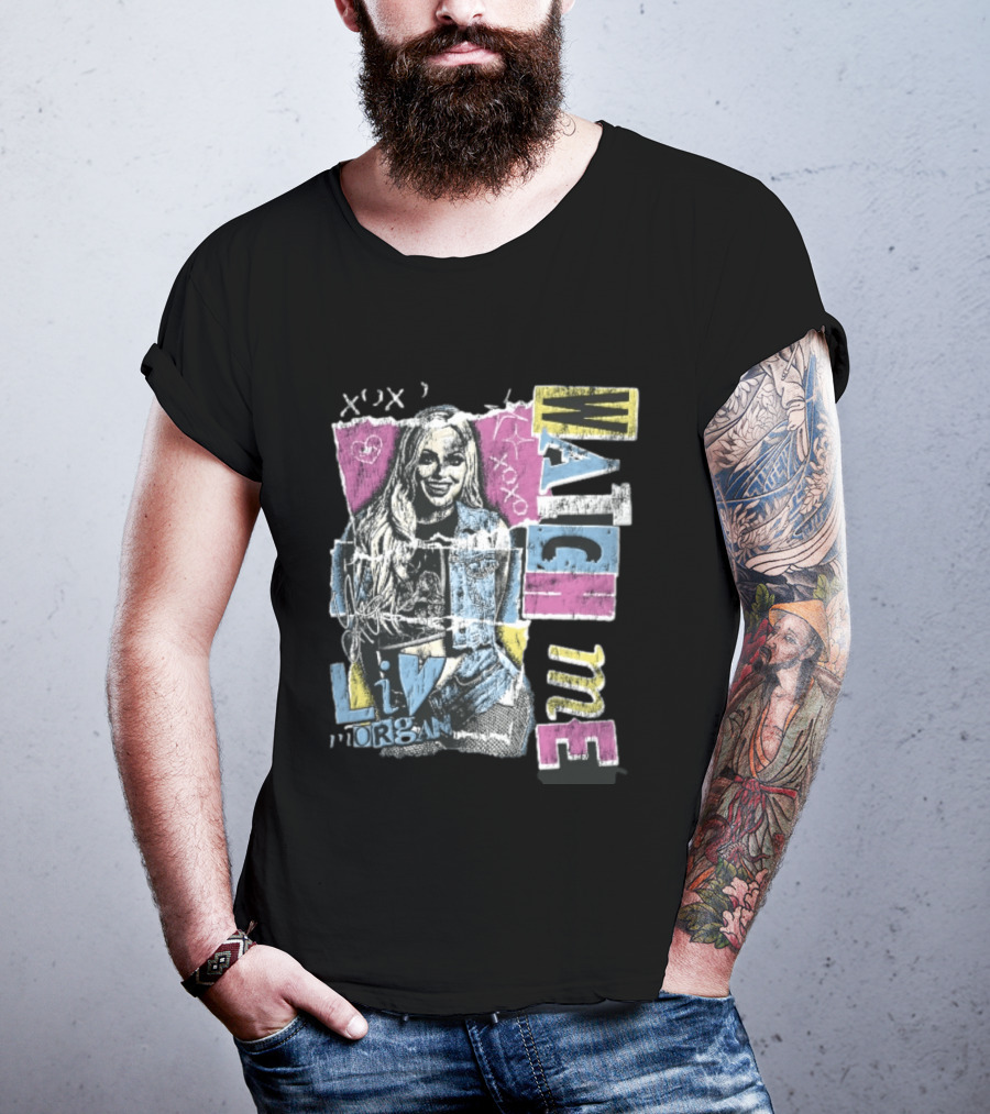 Me Xoxo Liv Morgan Denim Vest Distressed Halftone Torn Paper Collage T-Shirt