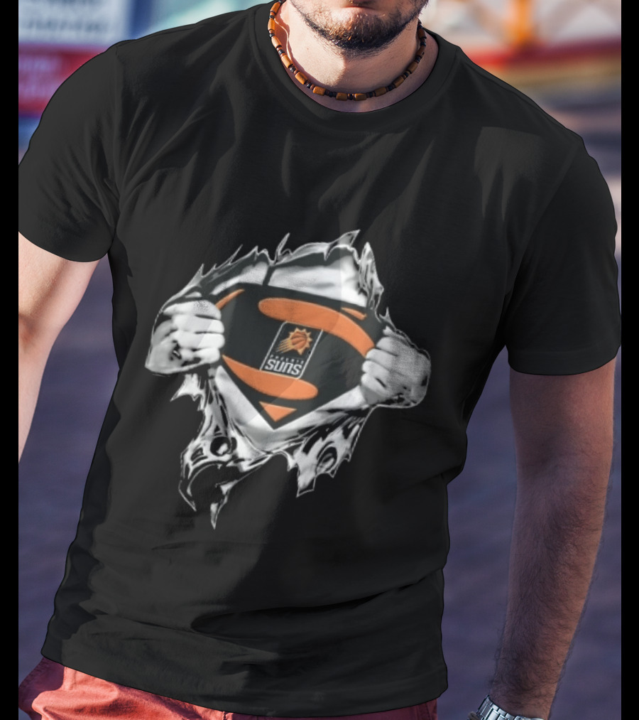 Phoenix Suns Superman Shield Ripped Chest NBA Hands Pulling Open T-Shirt