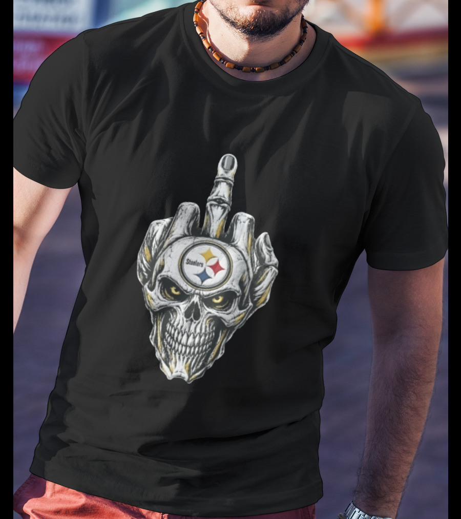 Pittsburgh Steelers Skull Middle Finger Gesture Football Fan T-Shirt