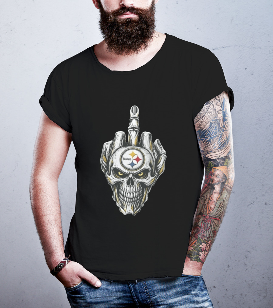 Pittsburgh Steelers Skull Middle Finger Gesture Football Fan T-Shirt