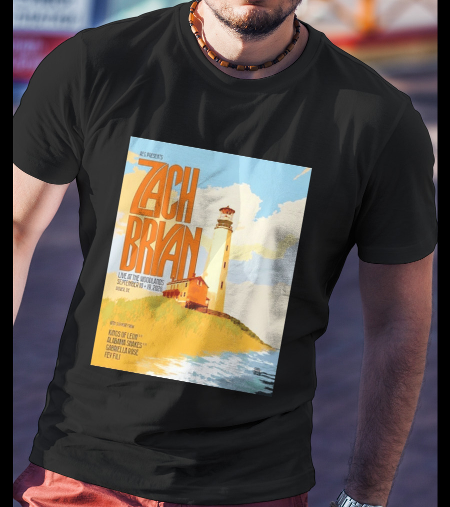 Zach Bryan Live At The Woodlands September 18 19 2026 Dover DE Kings Of Leon Alabama Shakes Gabriella Rose Feyi Fuli Concert T-Shirt