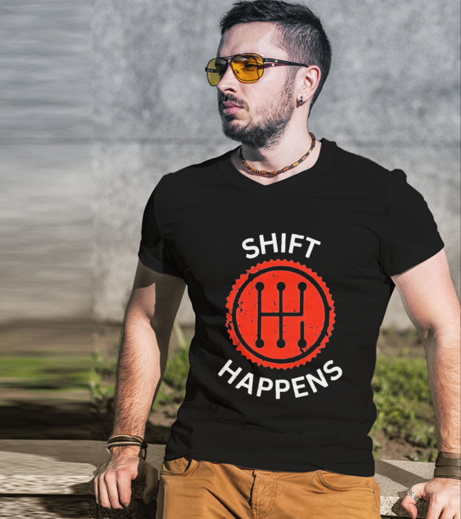 Shift Happens Distressed Manual Transmission Gear T-Shirt