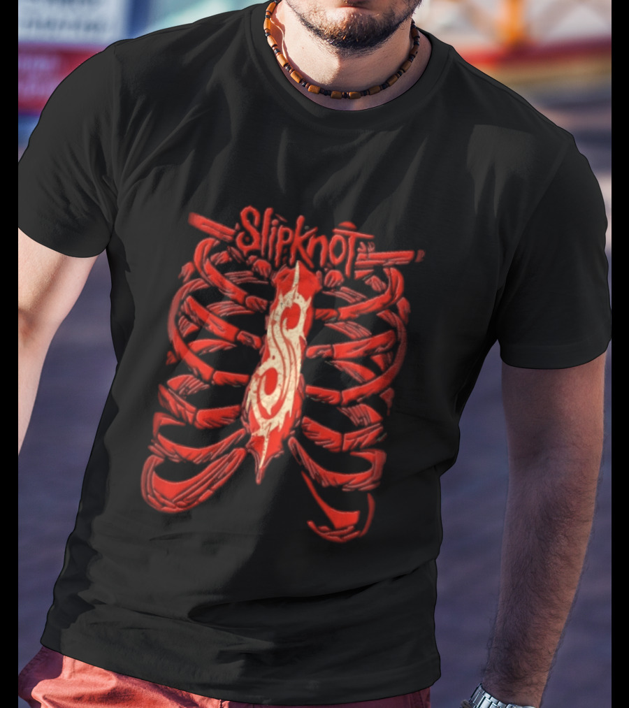 Slipknot Red Skeletal Ribcage Bones Tribal S Sternum Line T-Shirt