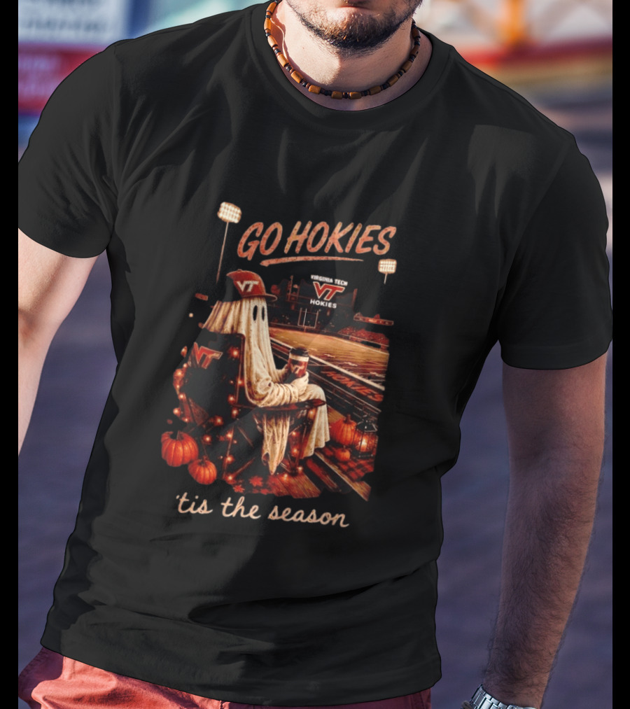 Virginia Tech Hokies Go Hokies Ghost Pumpkin 'Tis The Season T-Shirt