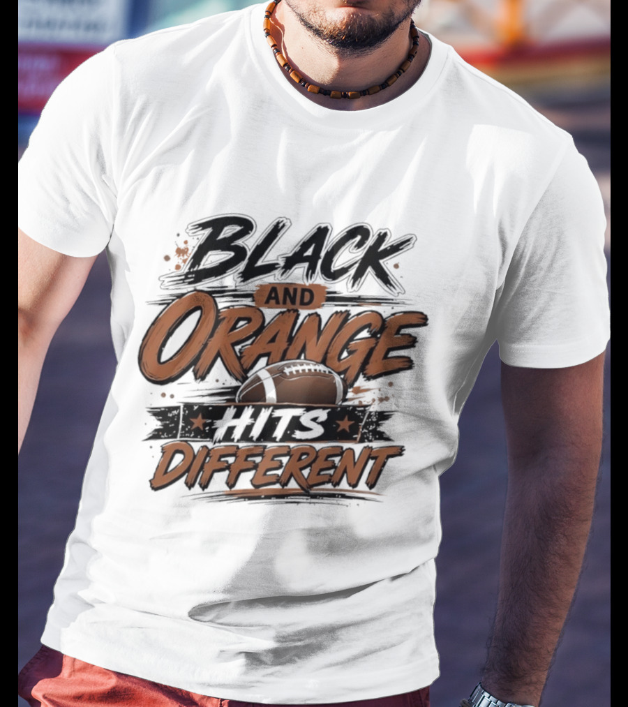 Black And Orange Hits Different Football T-Shirt