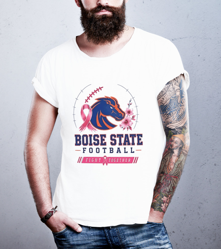 Boise State Broncos Football Fight Together Breast Cancer Awareness Pink Ribbon Flowers T-Shirt