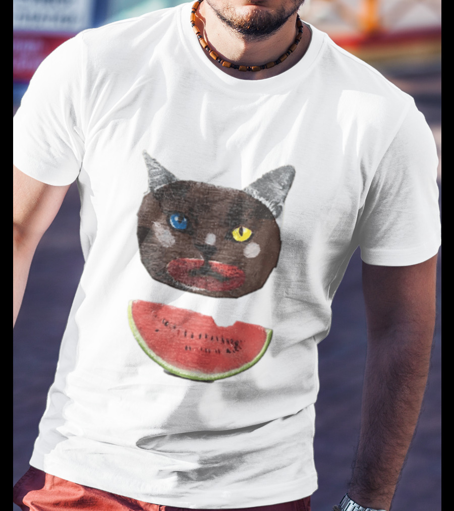 Cat Heterochromia Watermelon Slice Surreal T-Shirt