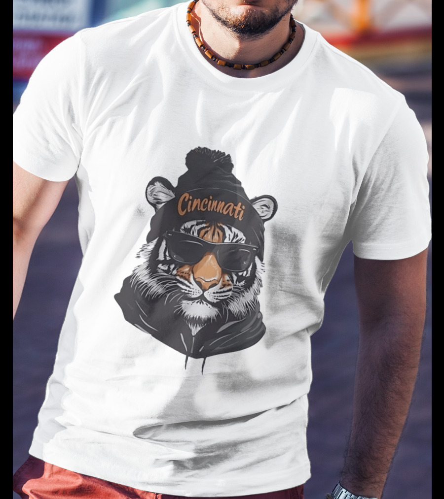 Cincinnati Tiger Beanie With Sunglasses T-Shirt