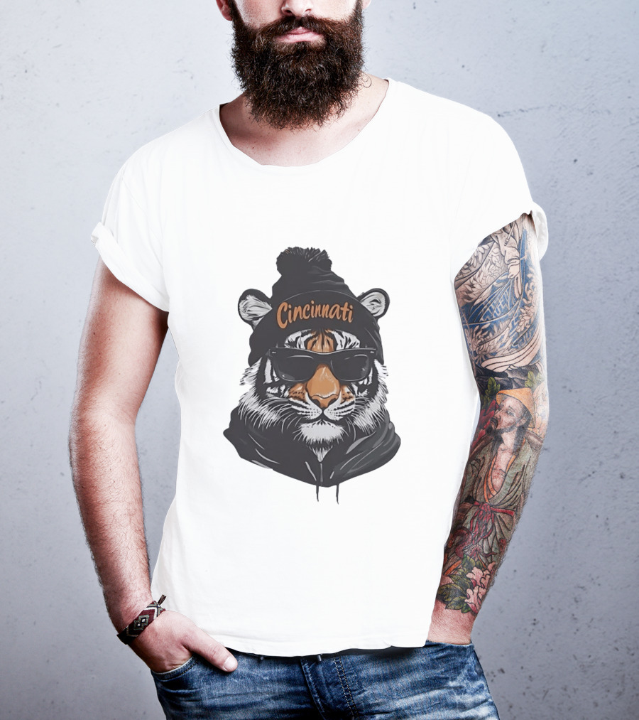 Cincinnati Tiger Beanie With Sunglasses T-Shirt