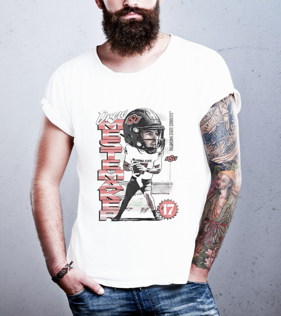 Drew Mestemaker 17 Oklahoma State Cowboys OSU Football T-Shirt