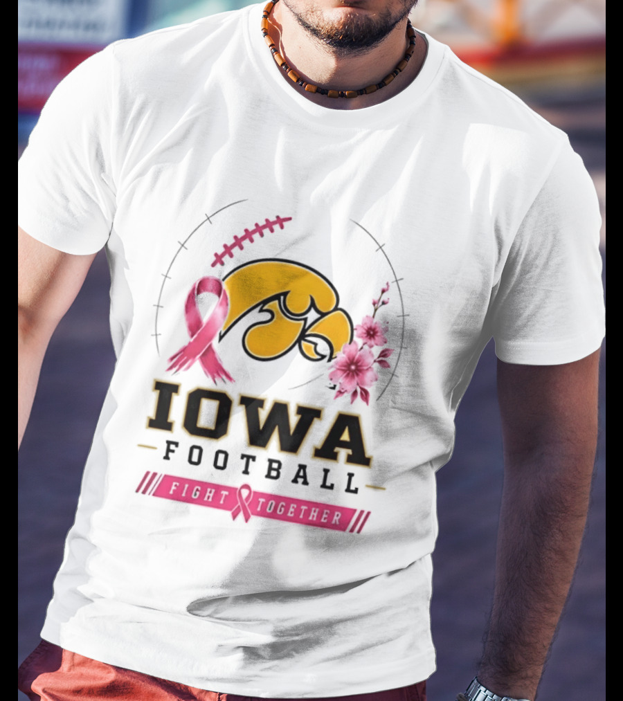 Iowa Hawkeyes Football Pink Ribbon Fight Together Breast Cancer Awareness T-Shirt