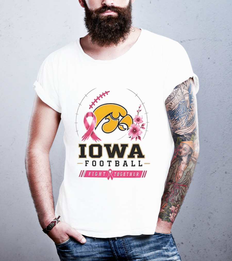 Iowa Hawkeyes Football Pink Ribbon Fight Together Breast Cancer Awareness T-Shirt