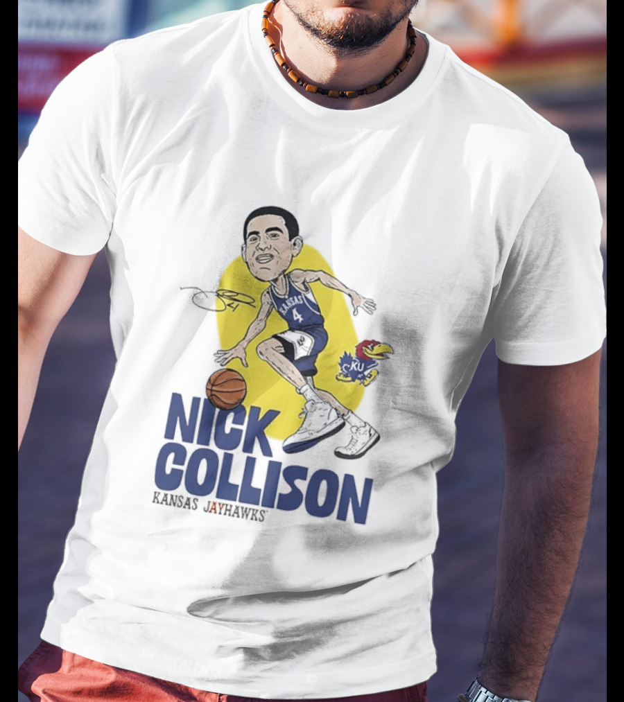 Nick Collison Kansas Jayhawks Basketball Caricature With Signature T-Shirt