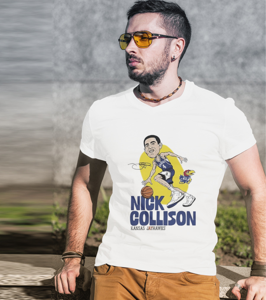 Nick Collison Kansas Jayhawks Basketball Caricature With Signature T-Shirt