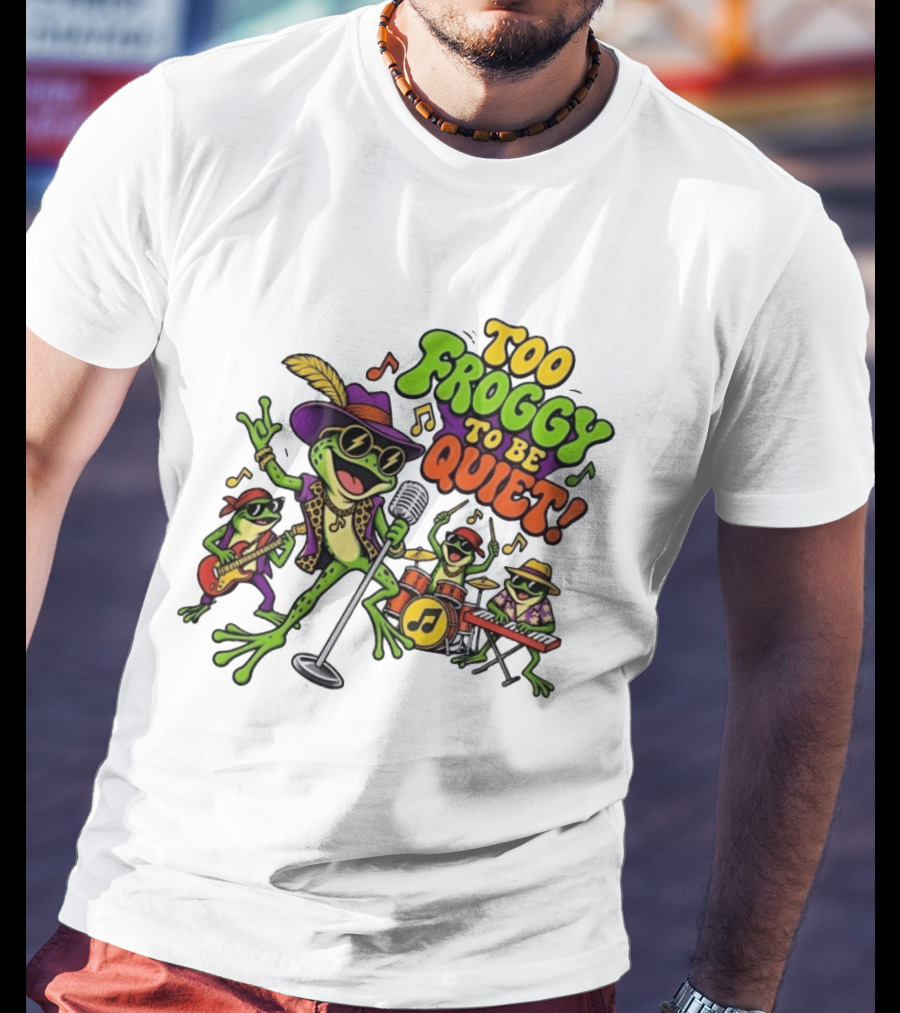 Too Froggy To Be Quiet Rock Band Frogs Group Playing Music T-Shirt