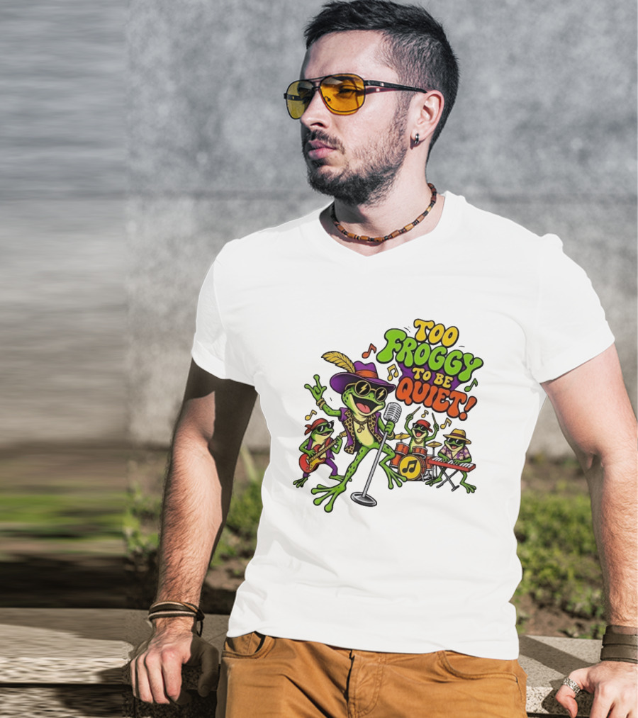 Too Froggy To Be Quiet Rock Band Frogs Group Playing Music T-Shirt