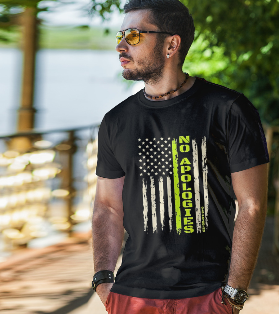 No Apologies Old PatrolHQ Distressed American Flag Vertical Stripes Stars T-Shirt